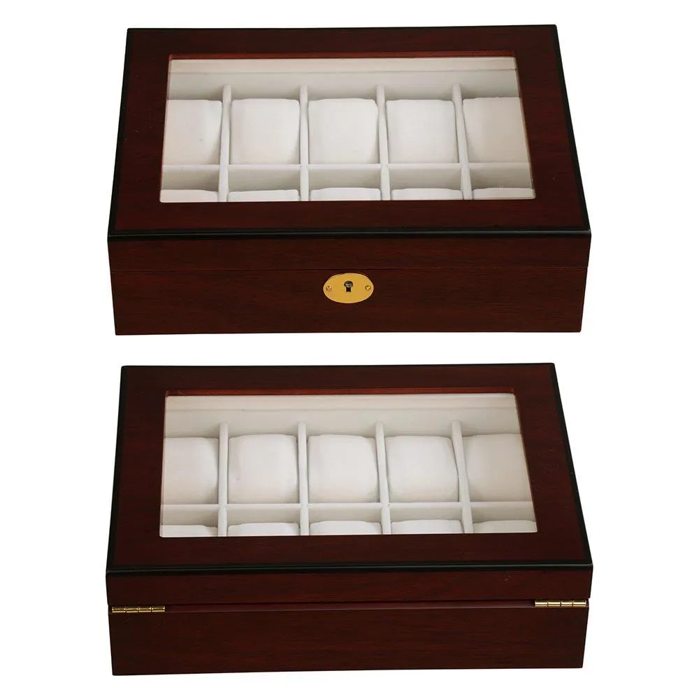 10-Slot Matte Finish Wood Watch Display Case