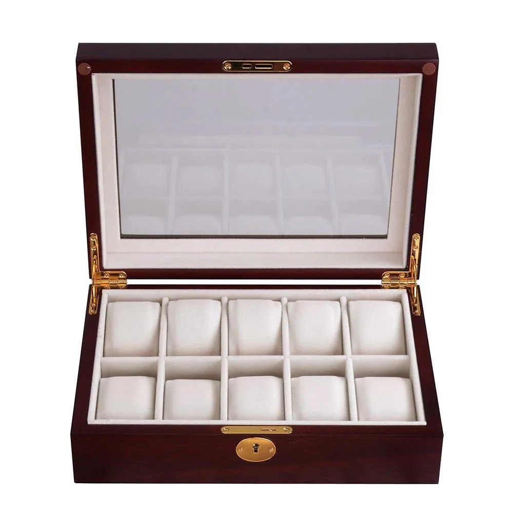 10-Slot Matte Finish Wood Watch Display Case