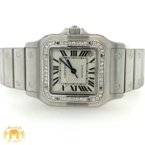 29mm Cartier Santos Stainless Steel Watch with Custom Diamond Bezel