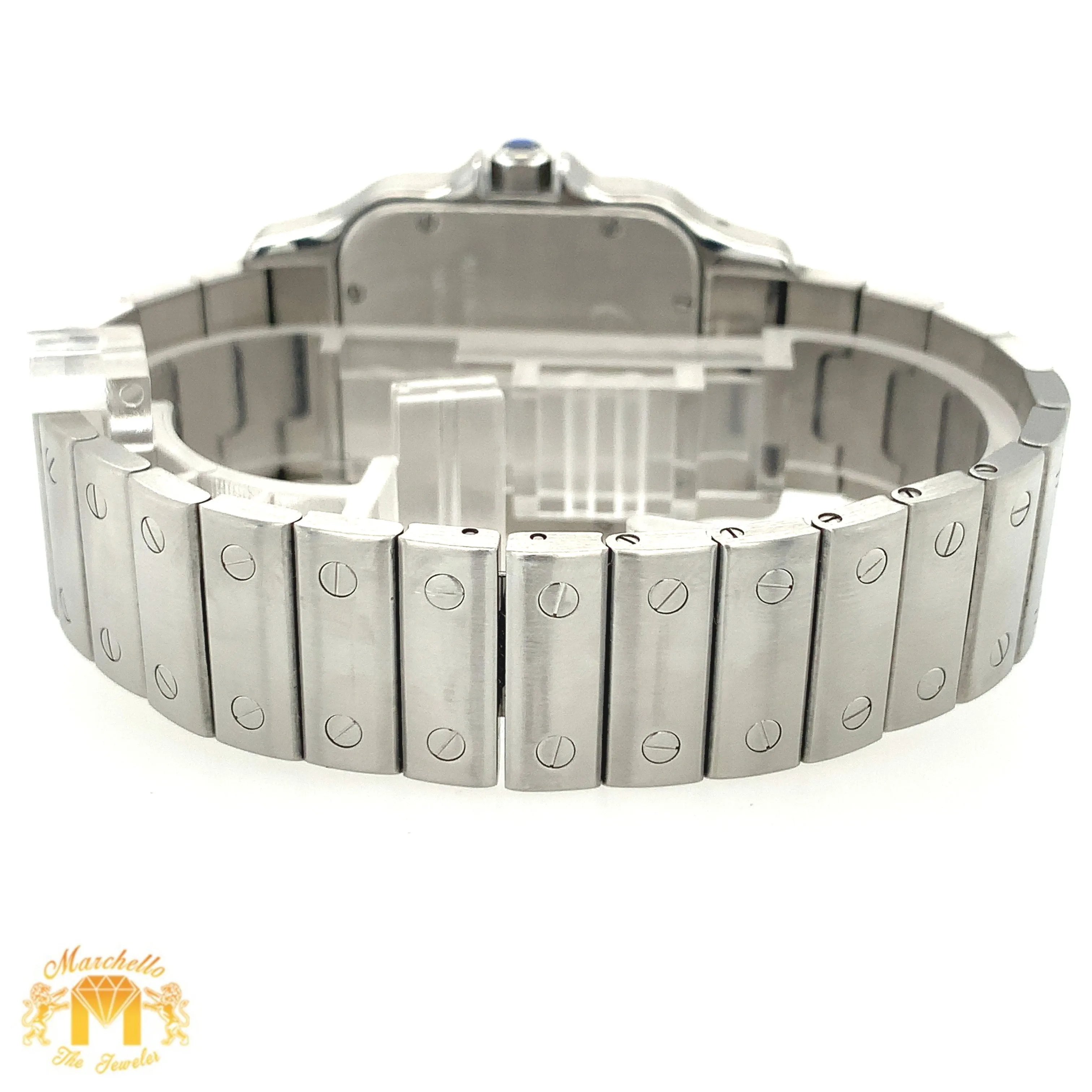 29mm Cartier Santos Stainless Steel Watch with Custom Diamond Bezel