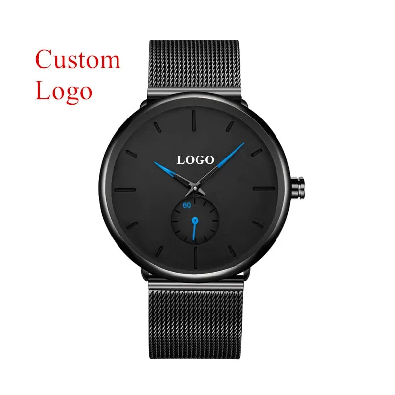 50 Piece Build Your Own Brand Watches Men Stainless Steel Mesh Custom Logo Label Personalized Watch