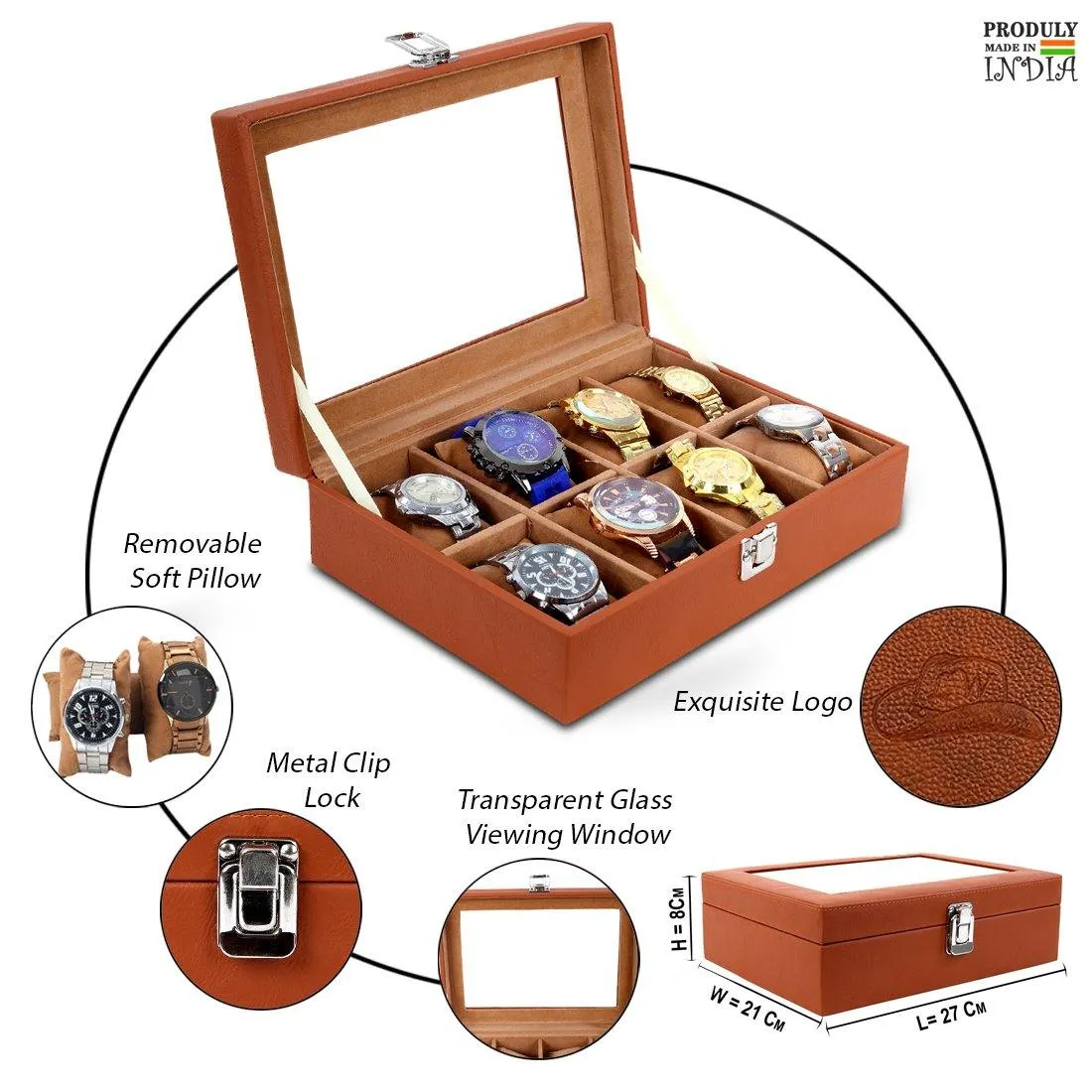 8 Slot Unisex Sleek Watch Organizer Box With Viewing Window