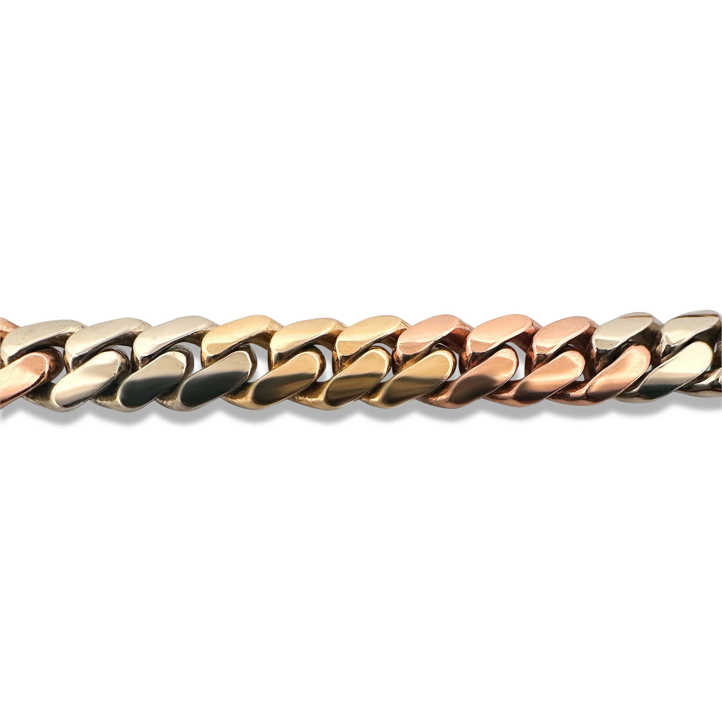 9.5mm Cuban Bracelet in Solid 10k Tri-tone Gold