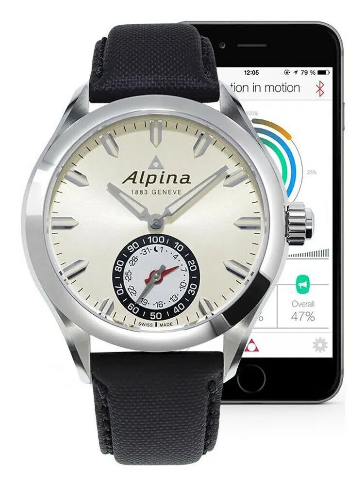 Alpina Horological Smartwatch Mens Calendar Quartz Light Silver Dial AL-285S5AQ6