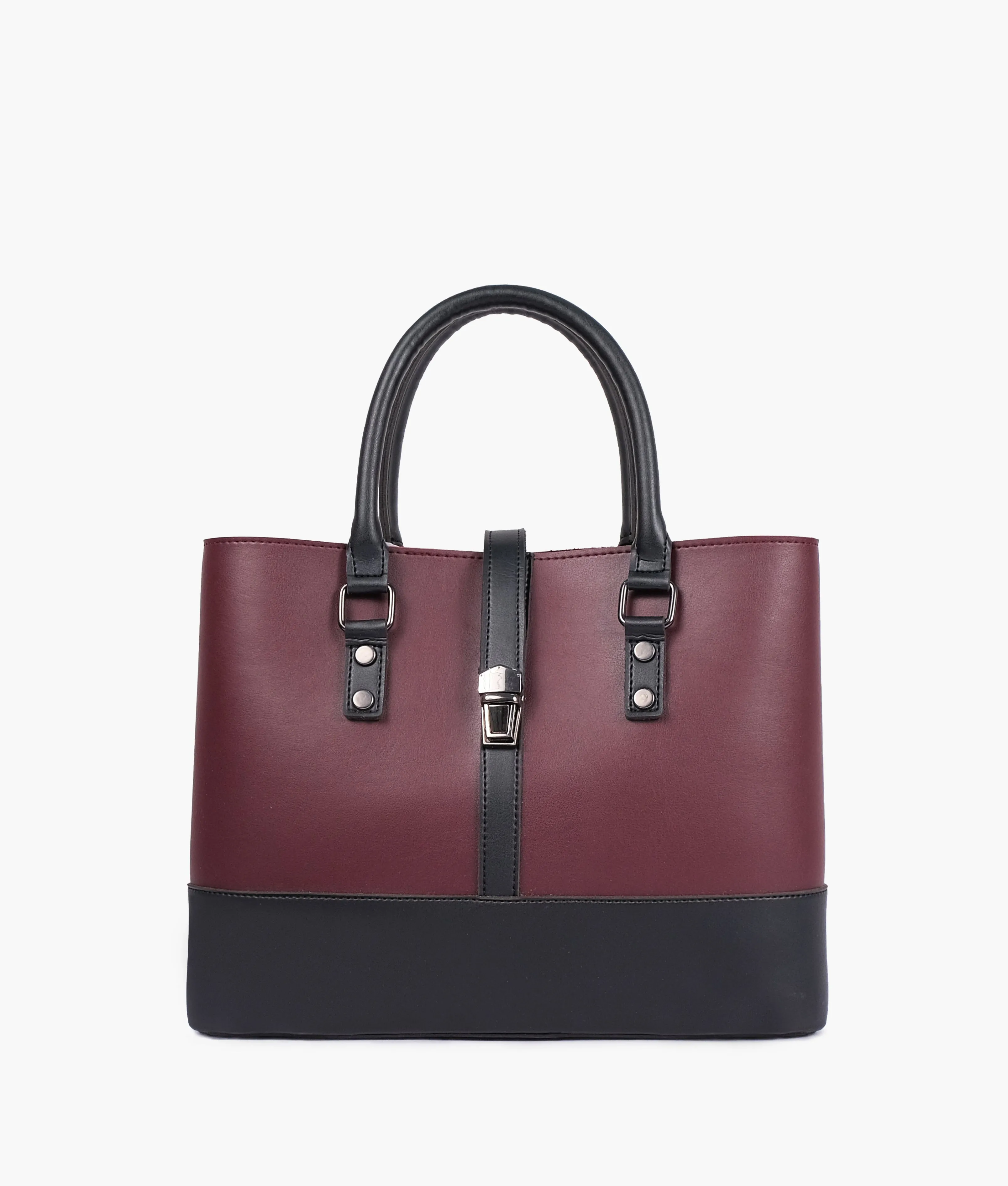 Burgundy and black multi-compartment shoulder bag