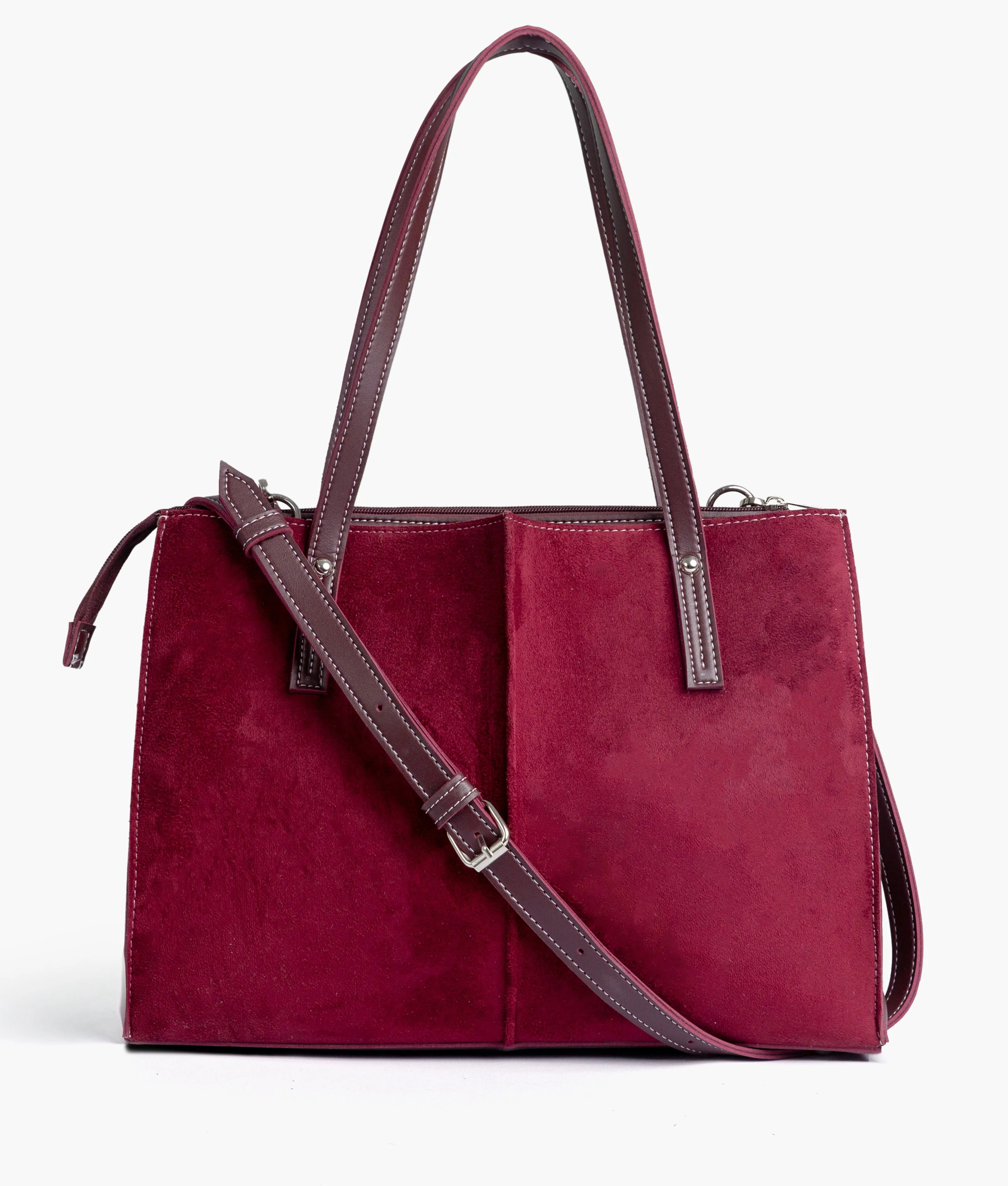 Burgundy suede work tote bag