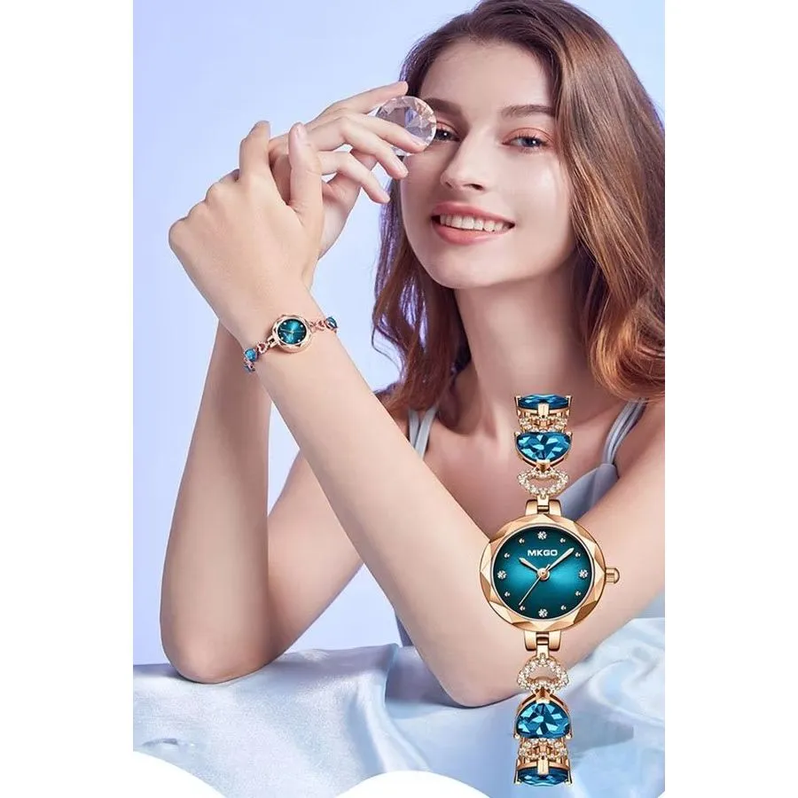 CrystalOcean Slim Blue Crystal Bracelet Watch