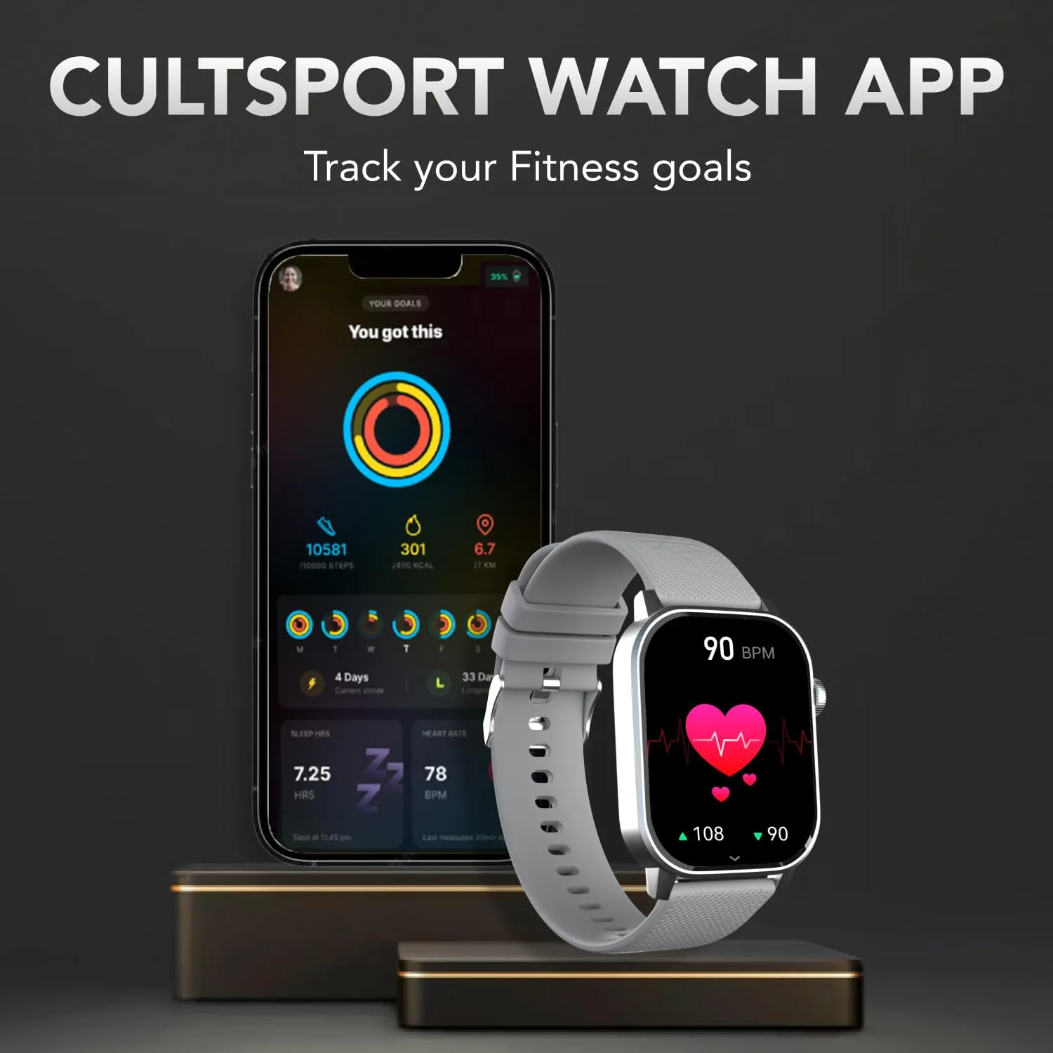 Cultsport Newly Launched Ace X 1.96" AMOLED Smartwatch(Grey Silicone)