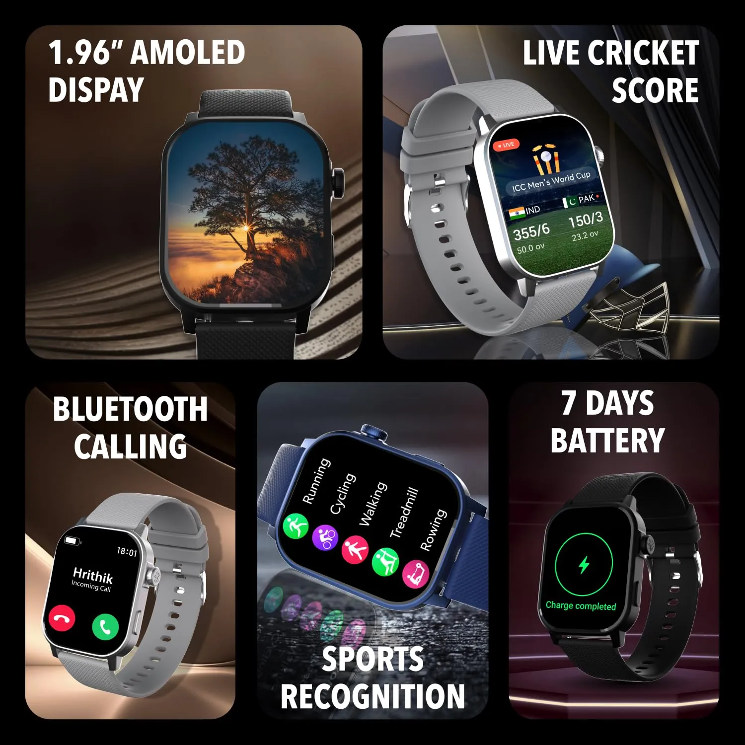 Cultsport Newly Launched Ace X 1.96" AMOLED Smartwatch(Grey Silicone)