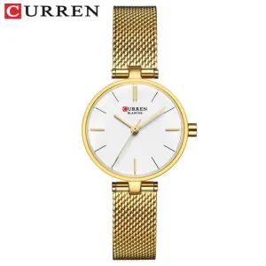 CURREN Stainless Steel Mesh Strap Watches Women's Quartz Watch Gold Bracelet Wristwatch Female Clock Ladies Dress Watch 9038(gold White)