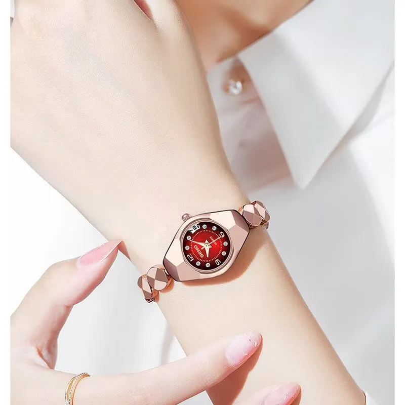 Dainty Waterproof Diamond Watch with Small Dial and Slim Band