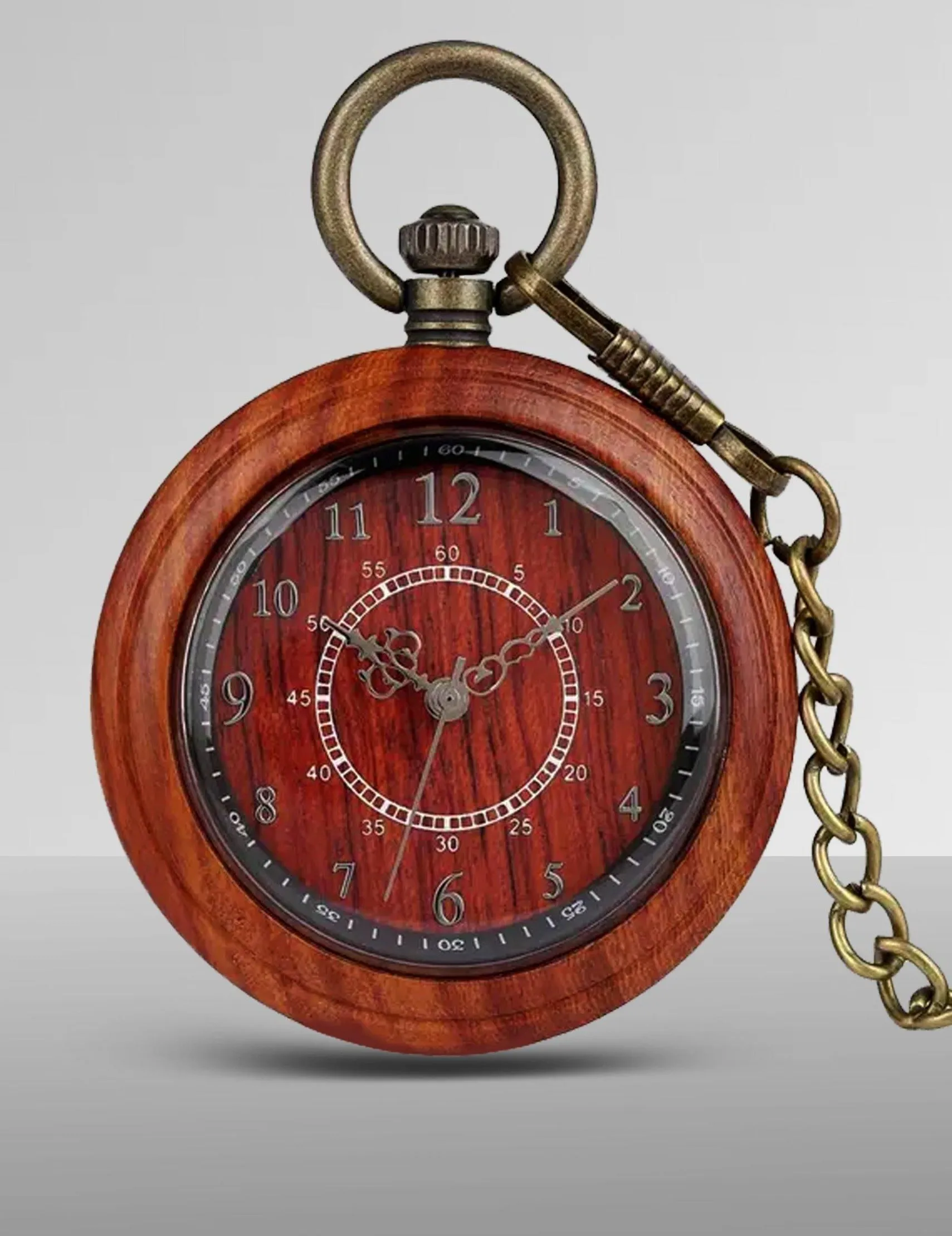 Double Circle Wooden Pocket Watch