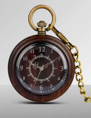 Double Circle Wooden Pocket Watch