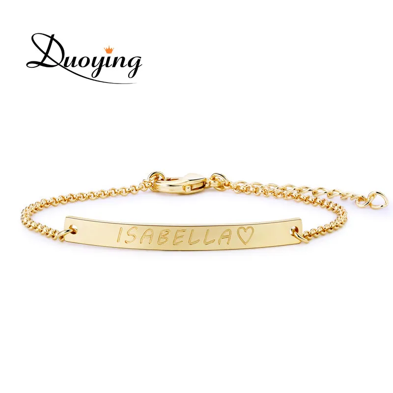 DUOYING 40*4 mm Bar Bracelet For Etsy Gold Color Custom Name Initial Bracelet Engraved Name Personalized Minimalism Bracelet