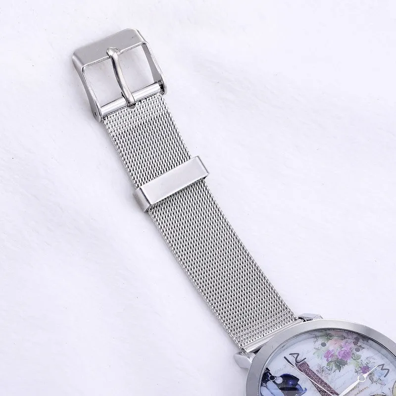 Eiffel Tower Flower Watch Fashion Luxury Women dress Watch Female Stainless Steel Strap Analog Round Dial Relogios Quartz clock