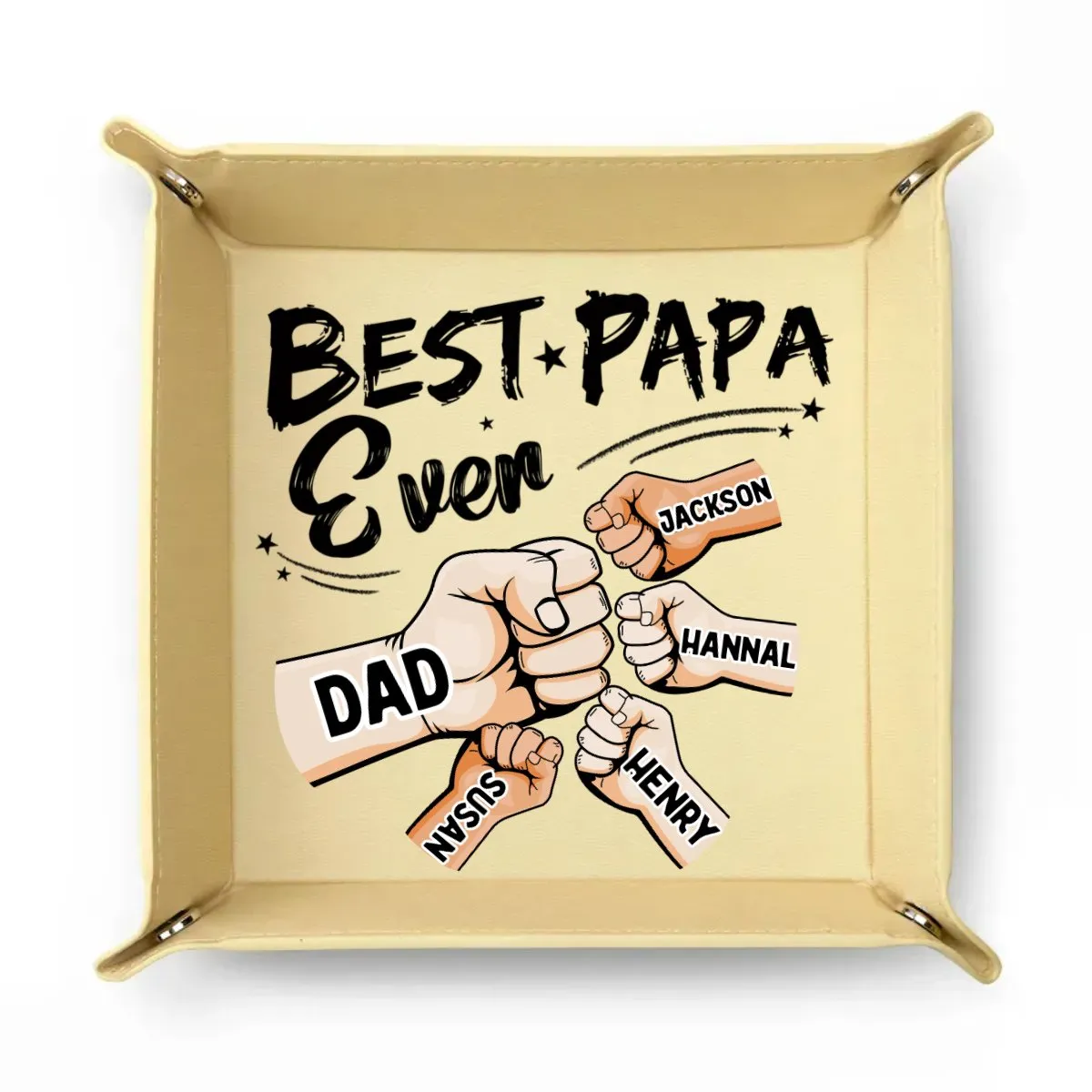 Family  - Best Dad Grandpa Ever Fist Bump - Personalized Leather Valet Tray