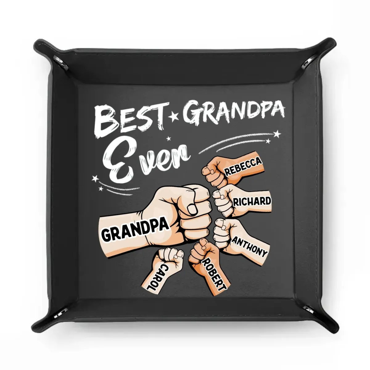 Family  - Best Dad Grandpa Ever Fist Bump - Personalized Leather Valet Tray