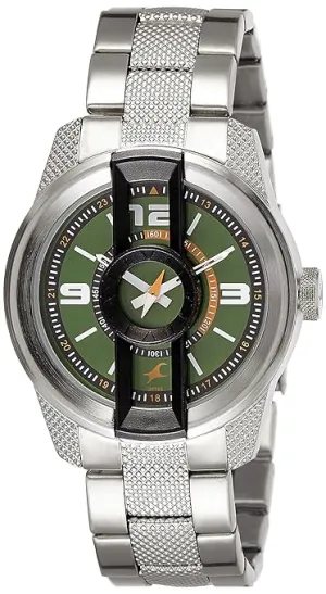 Fastrack Men's Watch Analog, Green Dial  Silver Stainless Steel Strap, 3152KM02