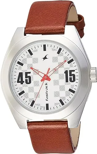 Fastrack Men's Watch Analog, Silver Dial Brown Leather Strap, 3110SL01