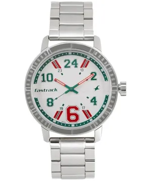 Fastrack, Men’s Watch Varsity Collection Analog, White Dial Silver Stainless Steel Band, 3178SM02