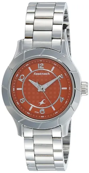 Fastrack, Women's  Watch Analog, Orange Dial Stainless Steel Strap, 6139SM02