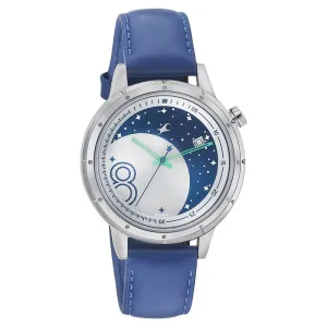 Fastrack, Women’s  Watch Analog, Silver & Blue Dial  Blue Leather Band, 6194SL01