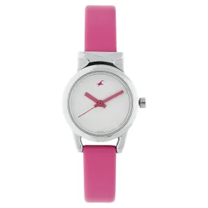 Fastrack, Women’s  Watch Analog, White Dial Pink Leather Strap, 6088SL01