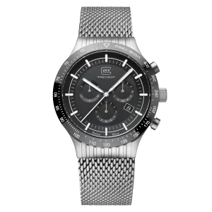 Gents Steel Glock Watch with Black Chronodial and Steel Mesh Strap