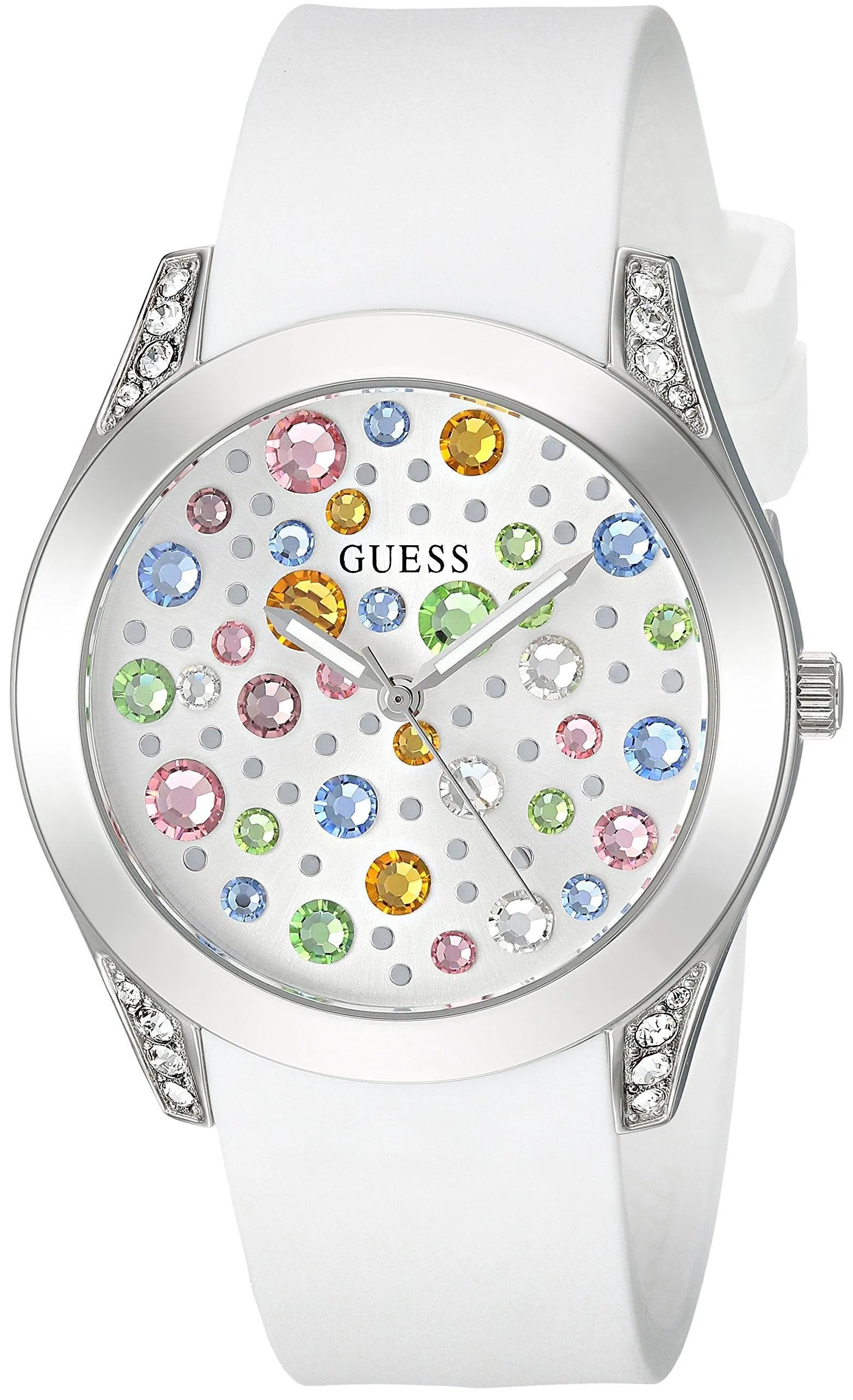 GUESS Silver-Tone Watch, White, NS. Phil and Gazelle