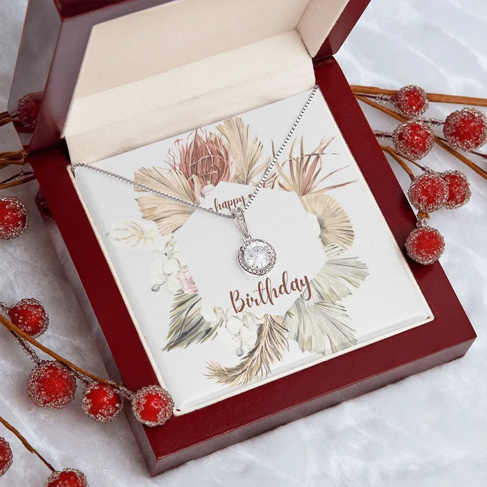 Happy Birthday Jewelry Gifts Floral Card Insert Cubic Zirconia Stainless Steel