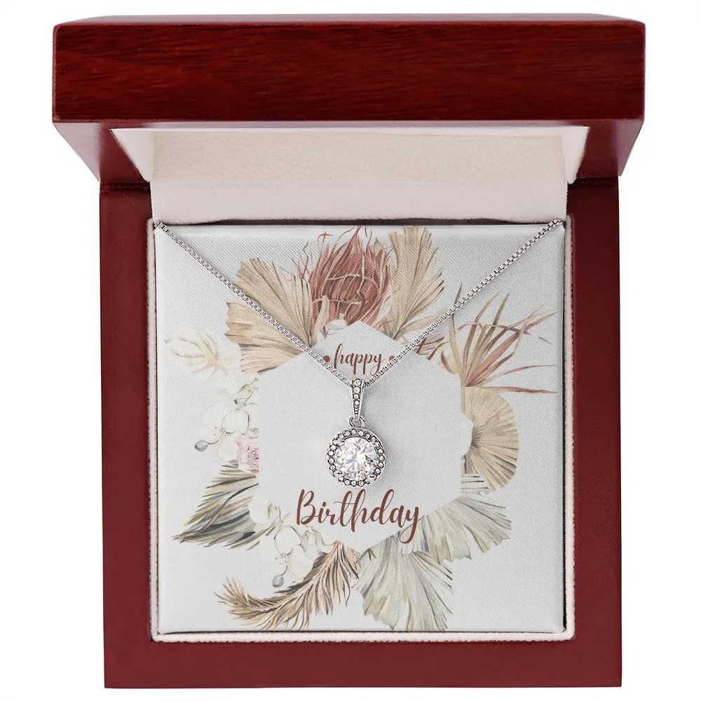 Happy Birthday Jewelry Gifts Floral Card Insert Cubic Zirconia Stainless Steel