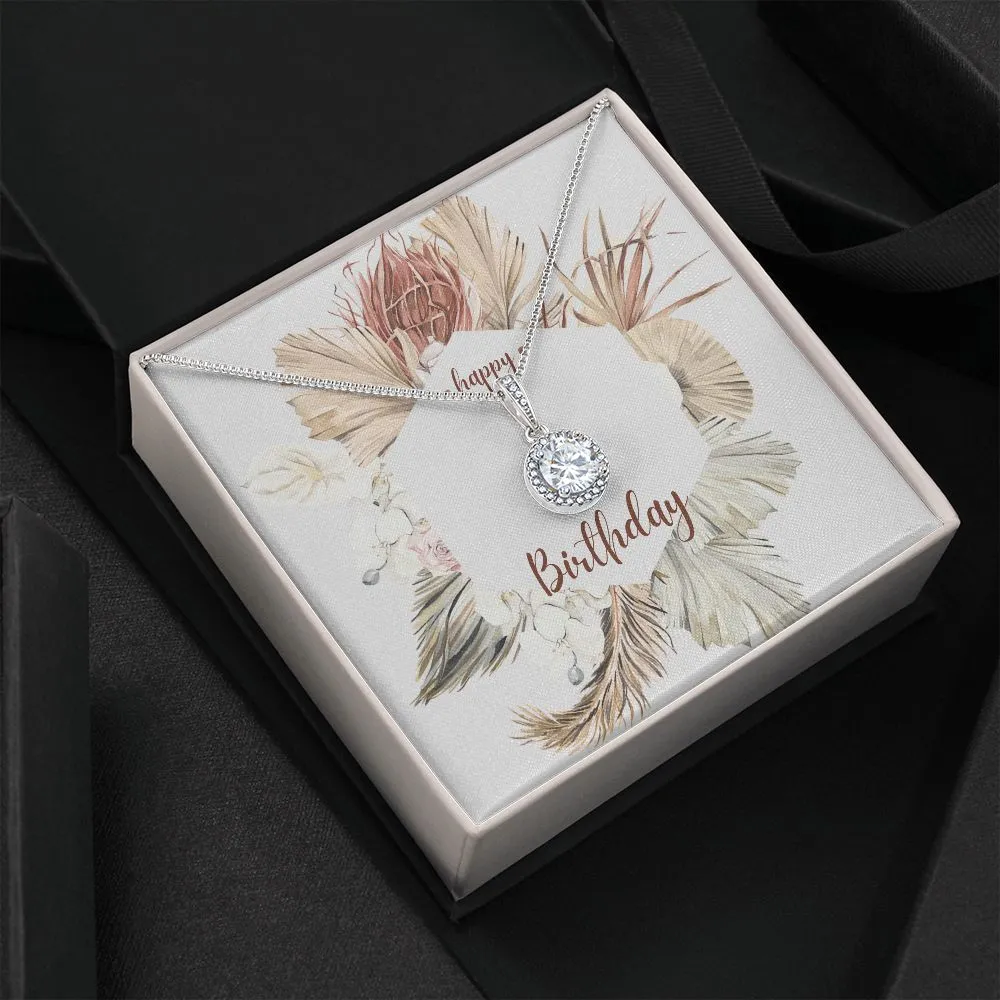 Happy Birthday Jewelry Gifts Floral Card Insert Cubic Zirconia Stainless Steel