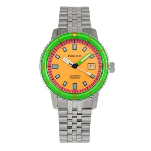 Heritor Automatic Edgard Bracelet Diver's Watch w/Date - Green/Orange