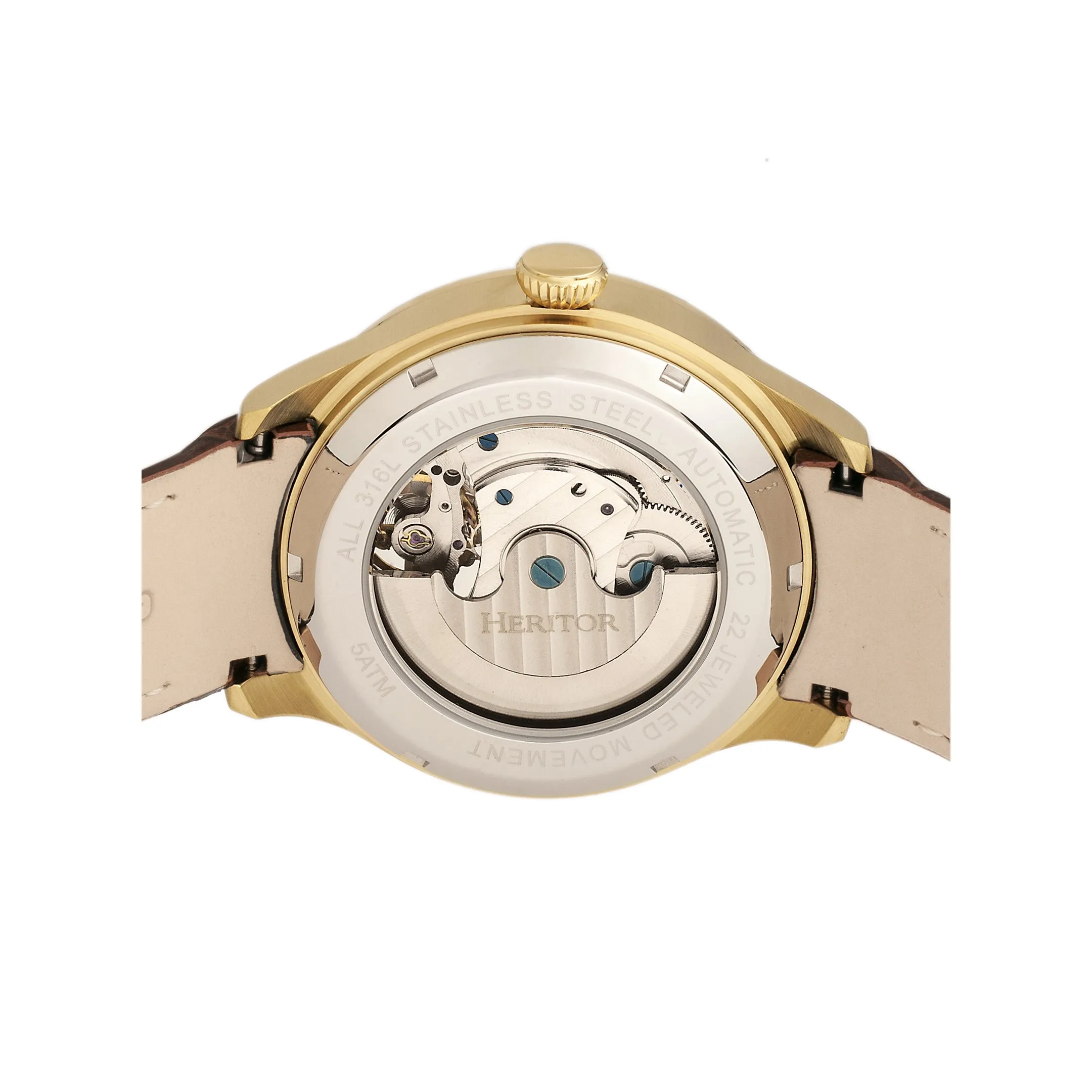 Heritor Automatic Gregory Semi-Skeleton Leather-Band Watch - Gold/Brown