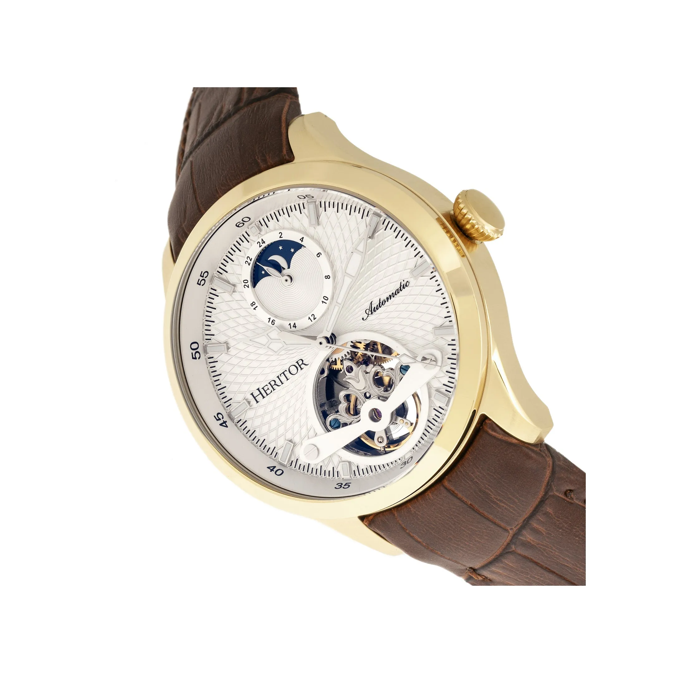 Heritor Automatic Gregory Semi-Skeleton Leather-Band Watch - Gold/Brown