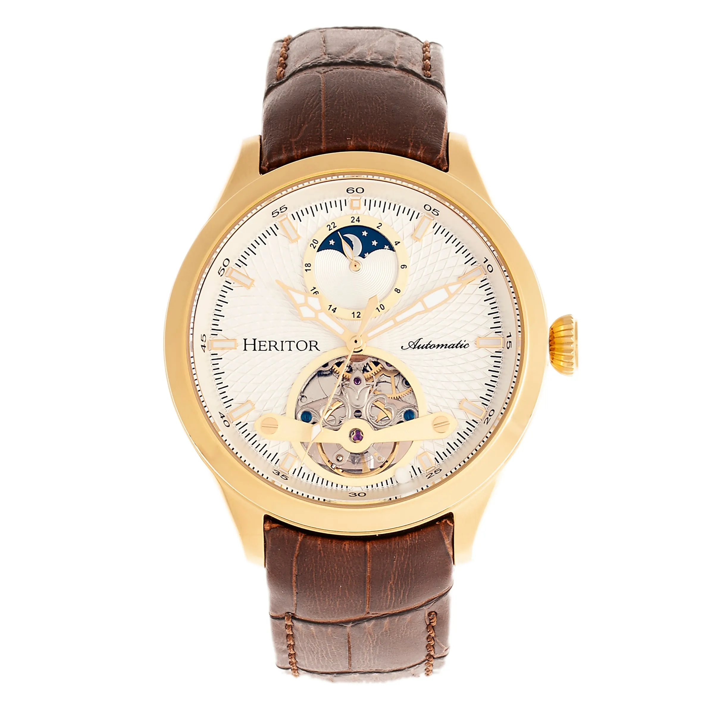 Heritor Automatic Gregory Semi-Skeleton Leather-Band Watch - Gold/Brown