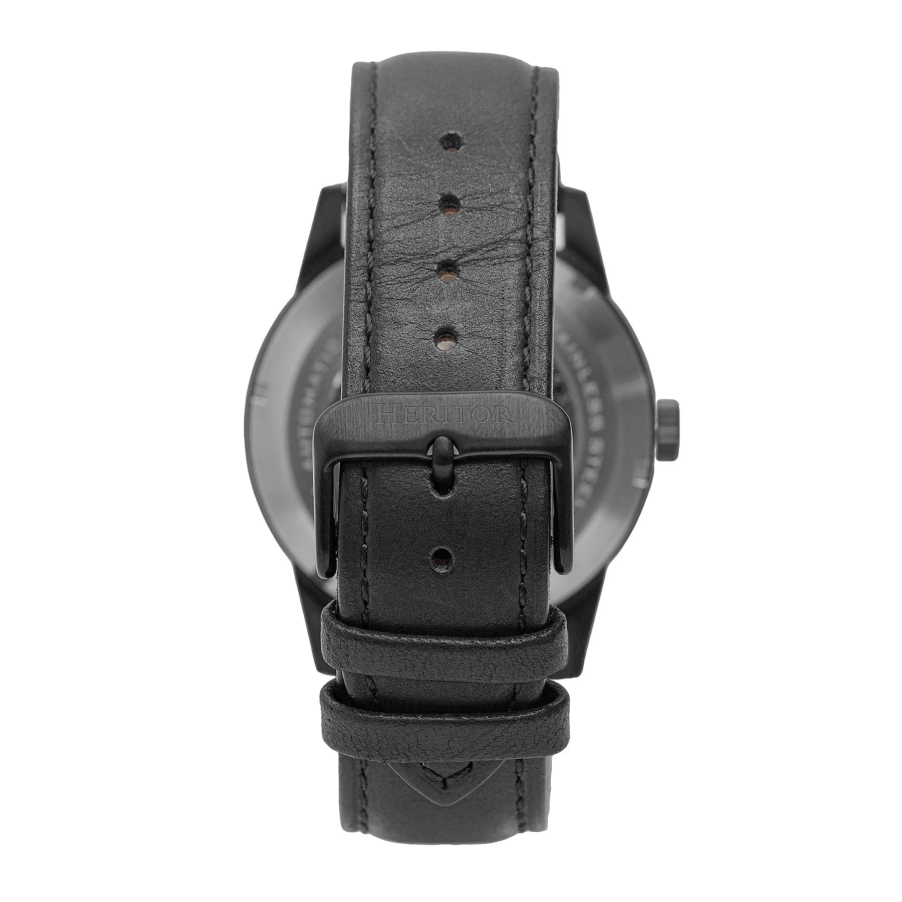 Heritor Automatic Jonas Leather-Band Skeleton Watch - Black