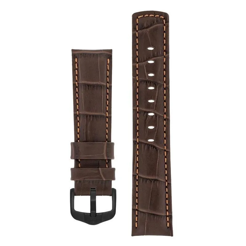 Hirsch GRAND DUKE Water-Resistant Alligator Embossed Sport Watch Strap in BROWN