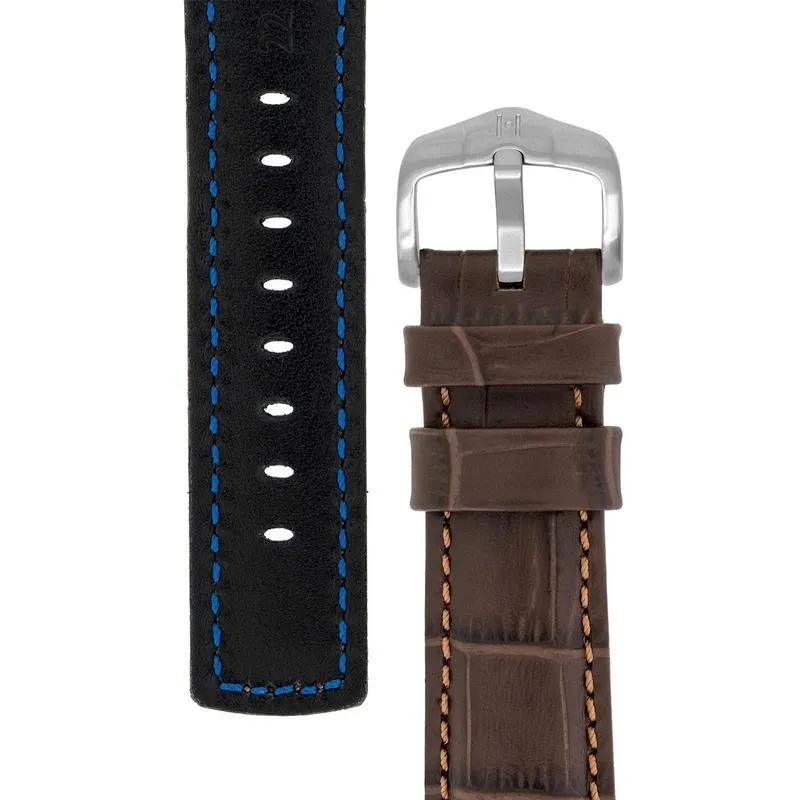 Hirsch GRAND DUKE Water-Resistant Alligator Embossed Sport Watch Strap in BROWN