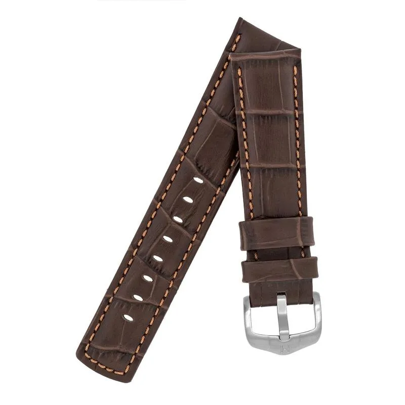 Hirsch GRAND DUKE Water-Resistant Alligator Embossed Sport Watch Strap in BROWN