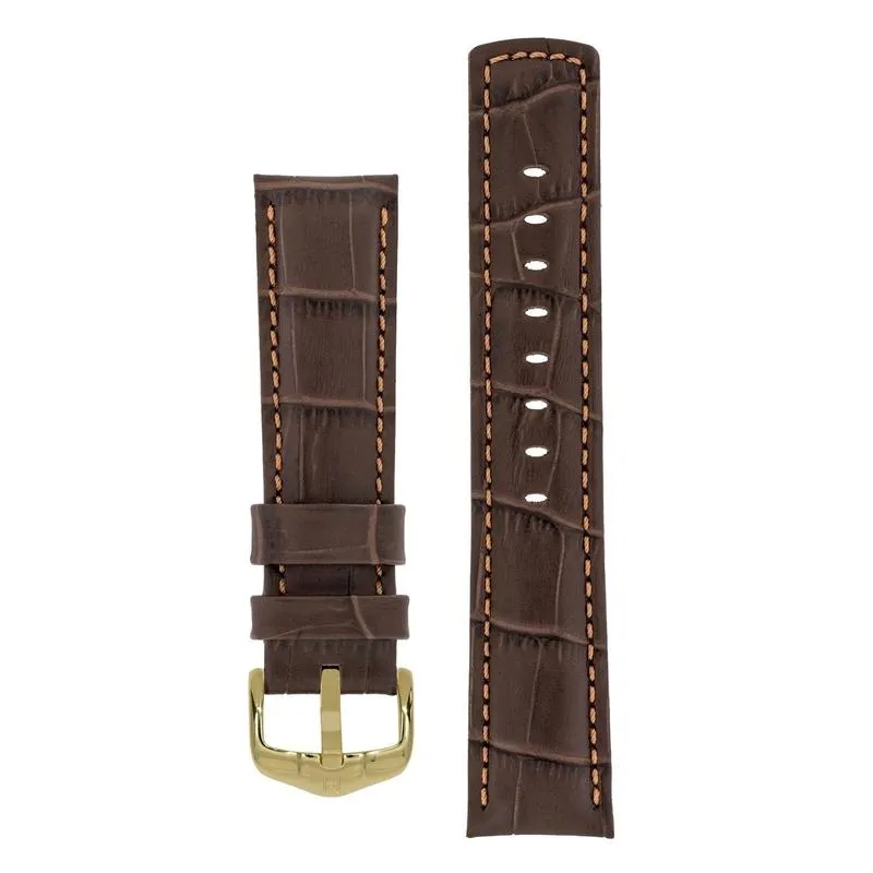 Hirsch GRAND DUKE Water-Resistant Alligator Embossed Sport Watch Strap in BROWN