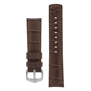 Hirsch GRAND DUKE Water-Resistant Alligator Embossed Sport Watch Strap in BROWN