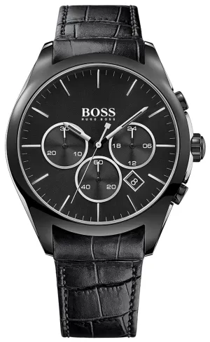 Hugo Boss Onyx Chronograph Black Steel Mens Strap Watch Black Dial Calendar 1513367