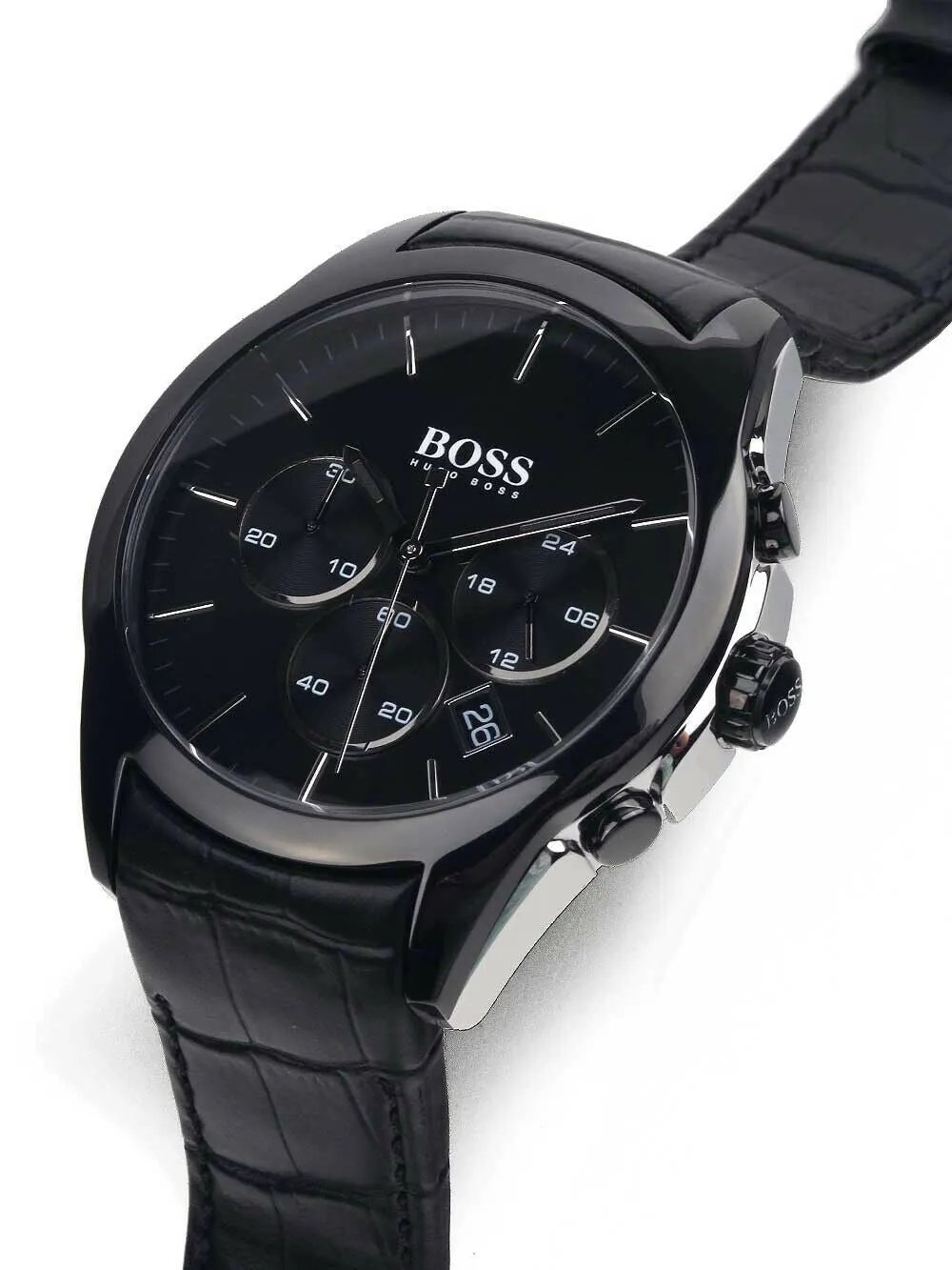 Hugo Boss Onyx Chronograph Black Steel Mens Strap Watch Black Dial Calendar 1513367