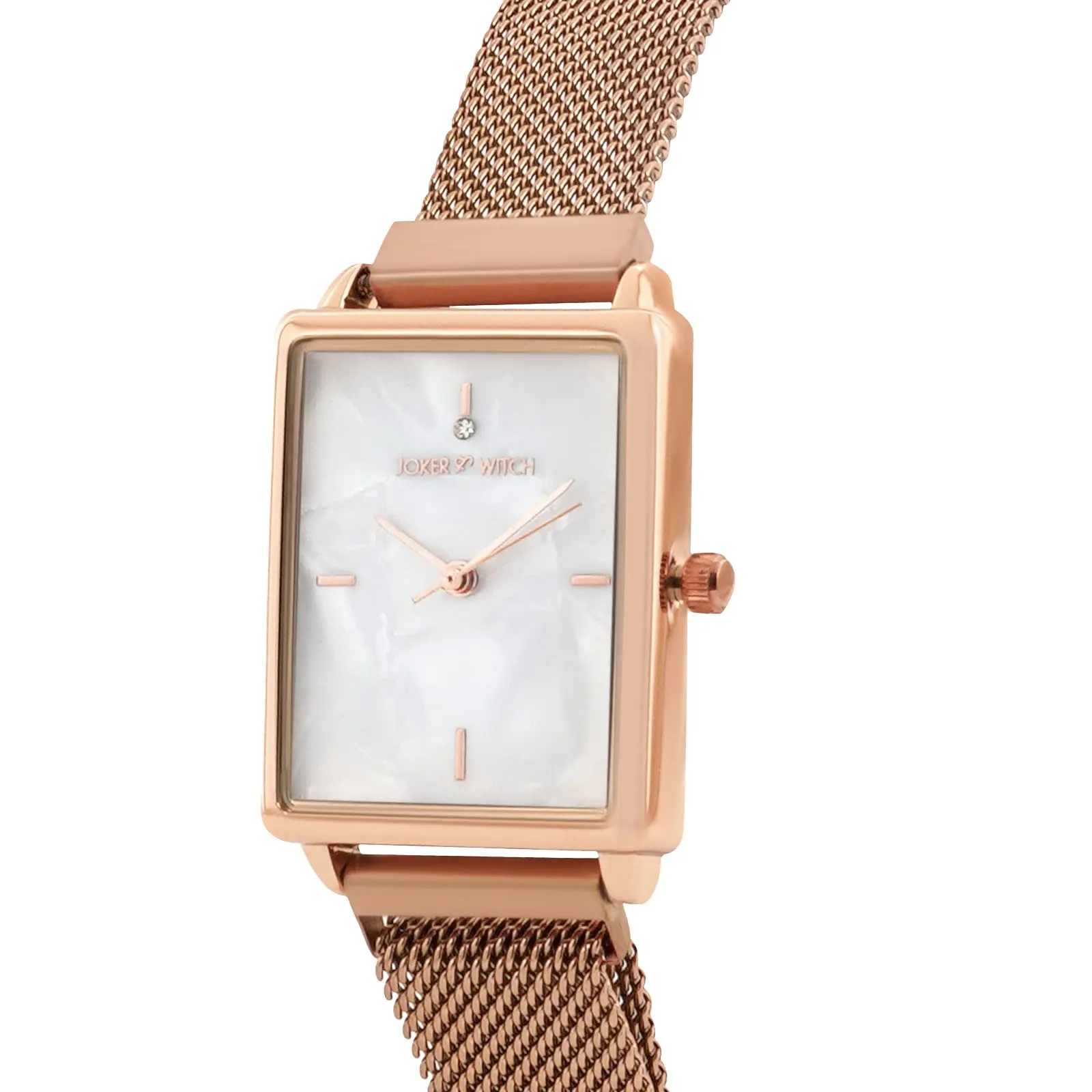 Joker & Witch Quad MOP White Rectangle Dial Rosegold Mesh Strap Analog Women's Watch