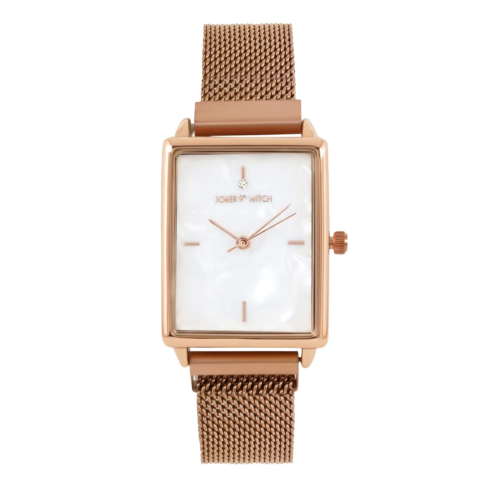 Joker & Witch Quad MOP White Rectangle Dial Rosegold Mesh Strap Analog Women's Watch