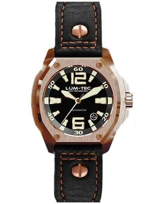 Lum-Tec Mens V-Series Automatic - Black Dial with Rose Gold-Tone PVD - Leather