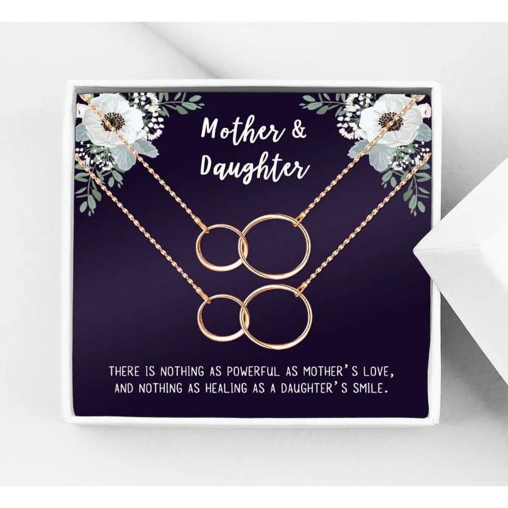 Matching Infinity Card Necklace, Matching Mother's Day Gift for Her, Mom and Daughter Jewelry, Mom and Daughter Infinity Ring Necklaces [Gold Infinity Ring, No-Personalized Card]