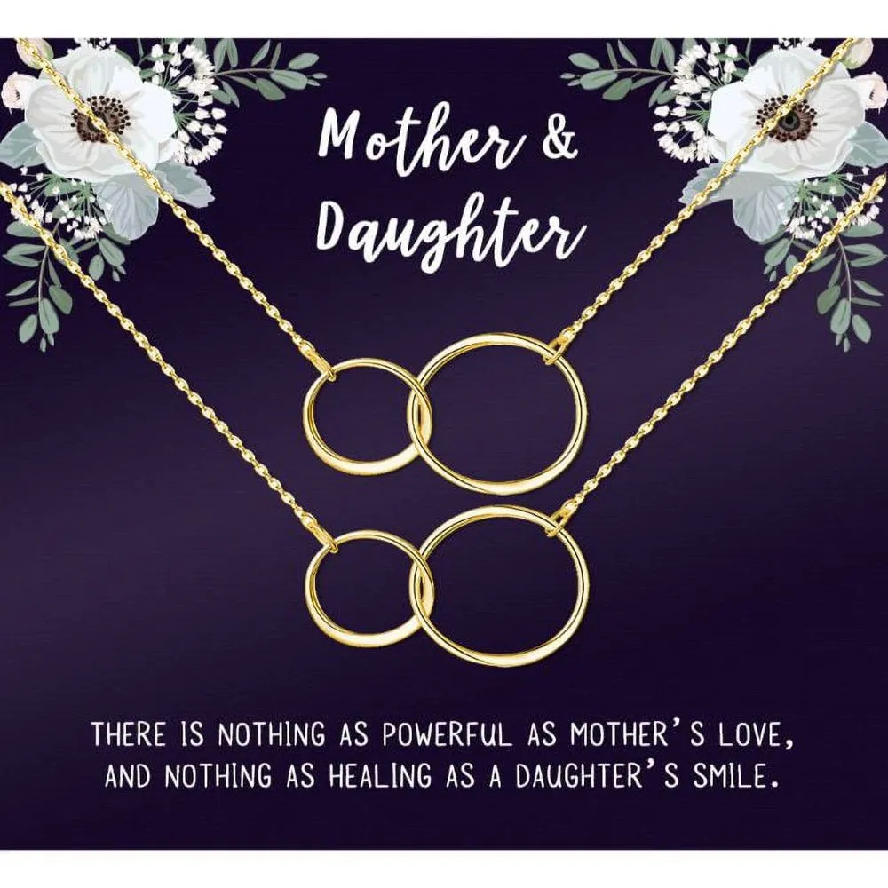 Matching Infinity Card Necklace, Matching Mother's Day Gift for Her, Mom and Daughter Jewelry, Mom and Daughter Infinity Ring Necklaces [Gold Infinity Ring, No-Personalized Card]