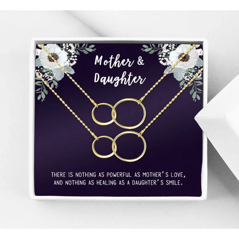 Matching Infinity Card Necklace, Matching Mother's Day Gift for Her, Mom and Daughter Jewelry, Mom and Daughter Infinity Ring Necklaces [Gold Infinity Ring, No-Personalized Card]